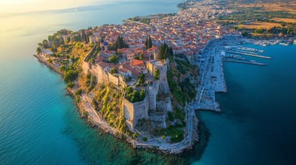 Fototapeta premium Aerial View of Coastal Town on a Sunny Day