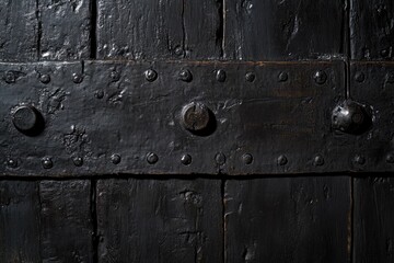 Fototapeta premium Aged dark wood panel with metal reinforcement