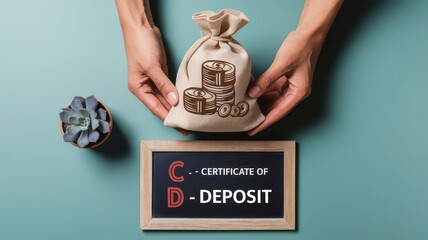 Hands Presenting Certificate of Deposit Investment Opportunity with Money Bag