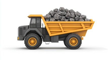 Obraz premium Heavy Dump Truck With Load of Rocks Transportation and Construction Industry Illustration