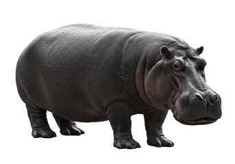 Fototapeta premium Realistic hippo standing on a plain background, showcasing its massive body and features
