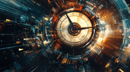 Obraz premium Futuristic Clock, Circuitry, Time Warp, Speed