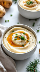 Delicious creamy mashed potatoes kitchen food photography cozy environment close-up view comfort food inspiration