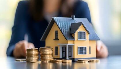 Concept of Real Estate Investment with House and Money Stacks