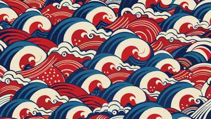 Japanese water wave seamless pattern vector background
