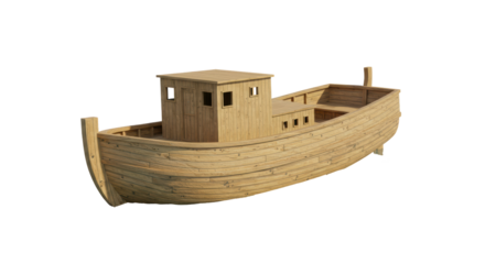 Isolated Wooden Boat with Cabin and Rustic Charm