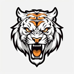 Ferocious tiger mascot head with white and orange fur illustration, created by ai generated
