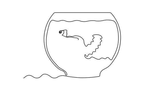 Abstract aquarium with algae, seaweed and fish. Self drawing animation one continuous line draw, logo