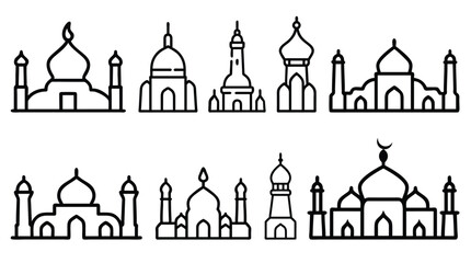 Beautiful Islamic Mosque Icons and Symbols, mosque illustration line art