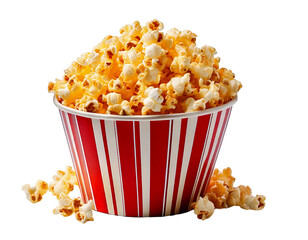 striped popcorn bag full of popcorn isolated on transparent background, generative ai