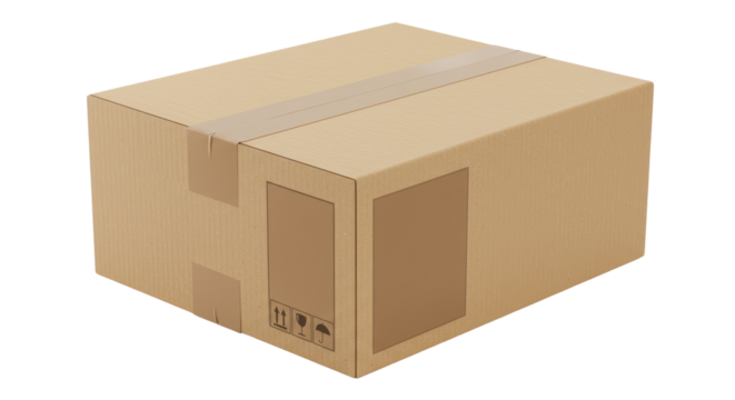 Isolated Sealed Cardboard Box with Shipping Labels