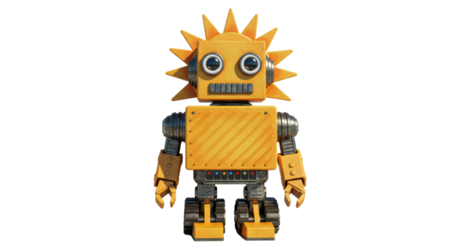 Isolated Cartoon Robot Toy with Sunburst Head Design