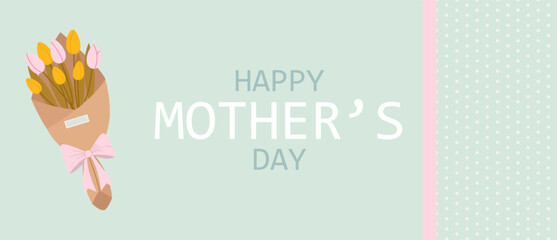 Fototapeta premium Mother's Day banner with a beautiful bouquet of tulips
