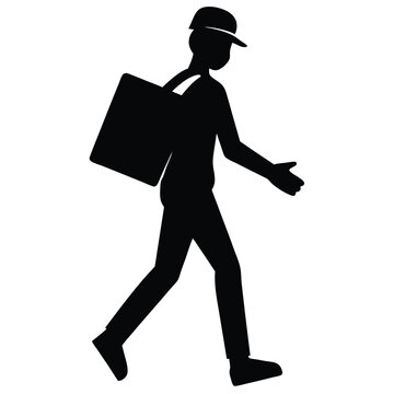 recommend clip art: Delivery Person Silhouette Carrying Package On Back Express Shipping Services Illustration.
