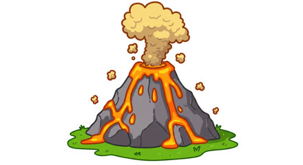 Isolated Cartoon Volcano Erupting with Lava and Smoke