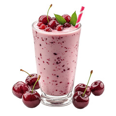 Cherry shake in a luxury glass with pieces of cherry, isolated on a transparent background.