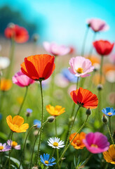 Fototapeta premium Cheerful Floral Scene Wildflowers Reaching for the Sun