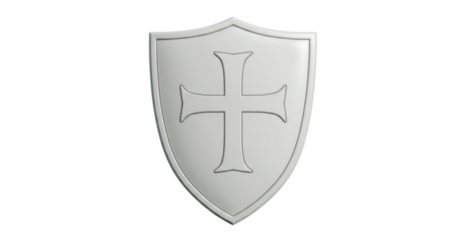 Isolated Silver Shield with Templar Cross Emblem