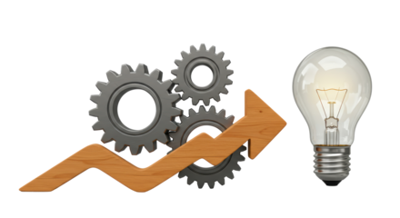 Isolated Lightbulb with Gear and Growth Arrow