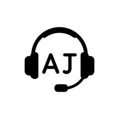 Headset with Microphone and Alphabet - Minimal Black Icon