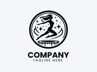 Woman Jumping Trampoline Fitness Logo, Trampoline Woman Exercise Vector Logo Design
