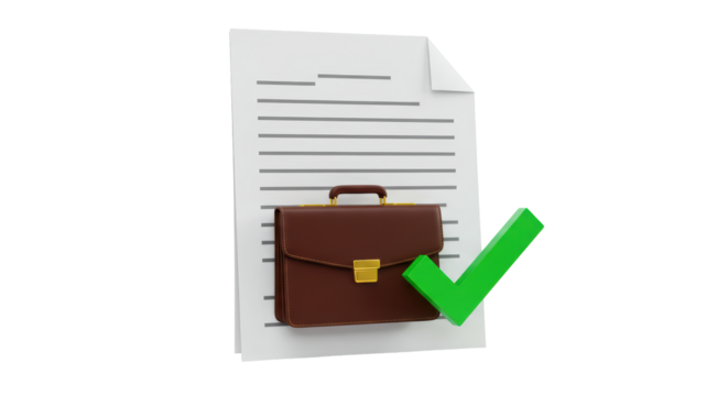 Isolated Business Briefcase with Green Check Mark on Document