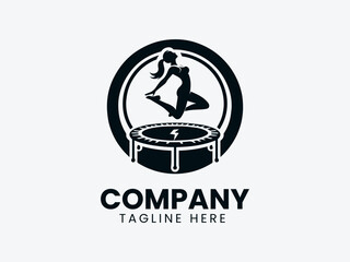 Woman Jumping Trampoline Fitness Logo, Trampoline Woman Exercise Vector Logo Design