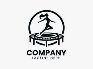 Woman Jumping Trampoline Fitness Logo, Trampoline Woman Exercise Vector Logo Design