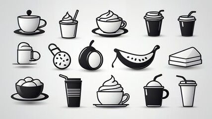 Obraz premium Delicious Drinks and Sweet Treats A Collection of Cute Food Icons