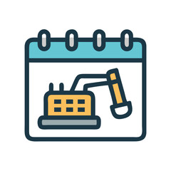 Calendar Showing Excavator Construction Date Icon Design