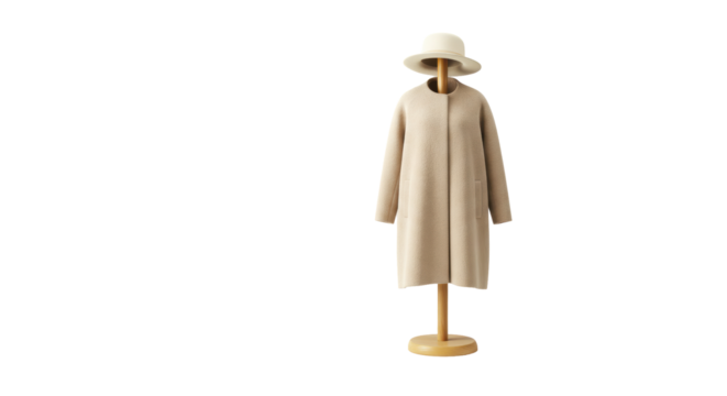 Isolated Beige Coat and Hat on Mannequin