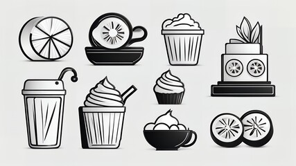Delicious Monochrome Dessert Icons Cupcakes Smoothies and Cakes for Your Design Projects