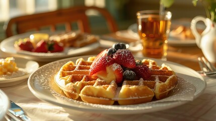 Deliciously fluffy waffles topped with fresh berries