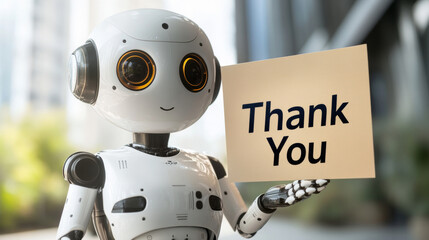 Robot expressing gratitude in a modern office digital art bright atmosphere close-up view ai appreciation