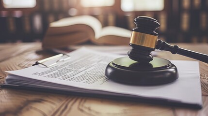 A gavel placed on top of legal documents.