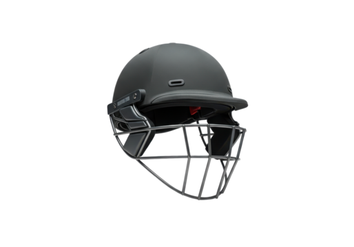 Black cricket helmet on a transparent background, showcasing protective gear for sports - Powered by Adobe