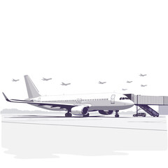 Modern airplane boarding bridge in minimalist airport setting, travel concept