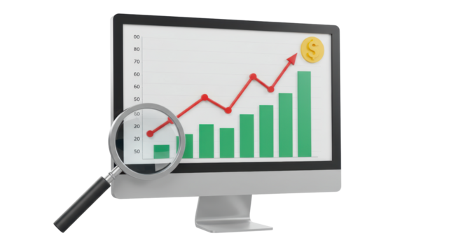 Isolated Monitor with Magnifying Glass Checking Data