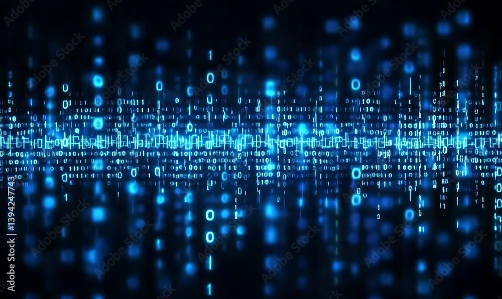 Poster blue digital binary data on computer screen background. banner. ,