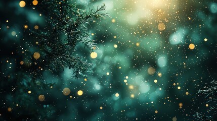 Obraz premium Winter forest scene with icy branches and bokeh lights. Soft focus.