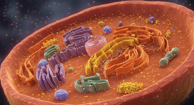Human cell cytoplasm with visible organelles