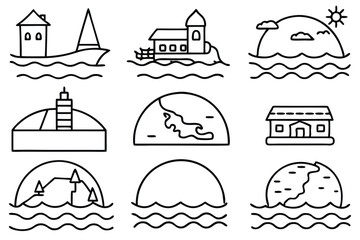 Sea Level Rise Line Art Concept for Environmental Impact Art  