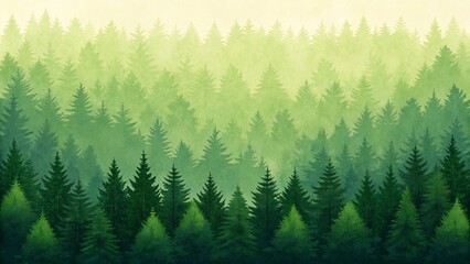 Fototapeta premium dense forest landscape with layered coniferous trees in gradient green tones creating a tranquil nature background 