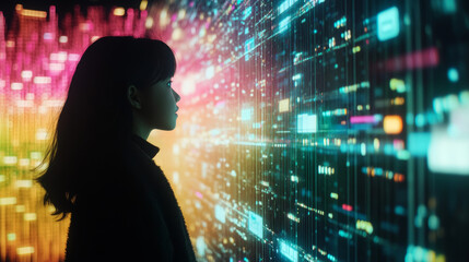 Interactive digital experience showcasing data visualization urban setting technology art installation nighttime perspective