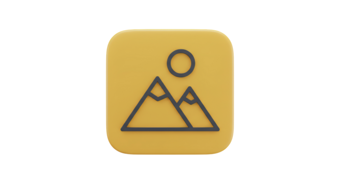Isolated Minimalist Yellow Icon of Landscape with Mountains and Sun
