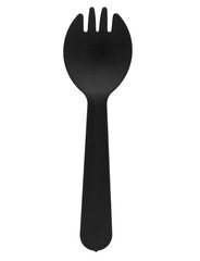 Black plastic fork on transparent background