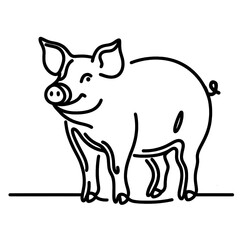 Obraz premium pig simple one line drawing of farm animal , transparent background PNG image