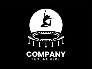 Woman Jumping Trampoline Fitness Logo, Trampoline Woman Exercise Vector Logo Design