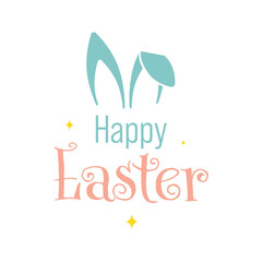Happy Easter Vector Creative Greeting Card or Banner Celebration Text Design. Easter Bunny Ears in Silhouette style with Colorful Text Design. Isolated Banner or Card Design.
