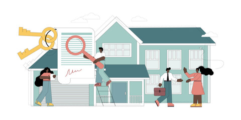 Real estate concept. House search, realtor services. The choice of an apartment, housing. Rent terms.eps